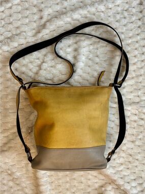 Ghislana's Bag Italian Leather Convertible Backpack Mustard Gray Colorblock